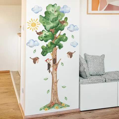 Watercolor Tree Animals Height Chart Wall Sticker For Kids Room Nursery Home Decor Self-Adhesive Removable Decorative Decal
