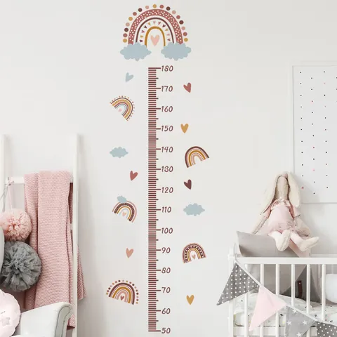 Boho Regenbogen Wolke Herz Höhenwachstumstabelle Wandaufkleber Für Kinderzimmer Dekor PVC DIY Abnehmbare Höhenmessung Dekor