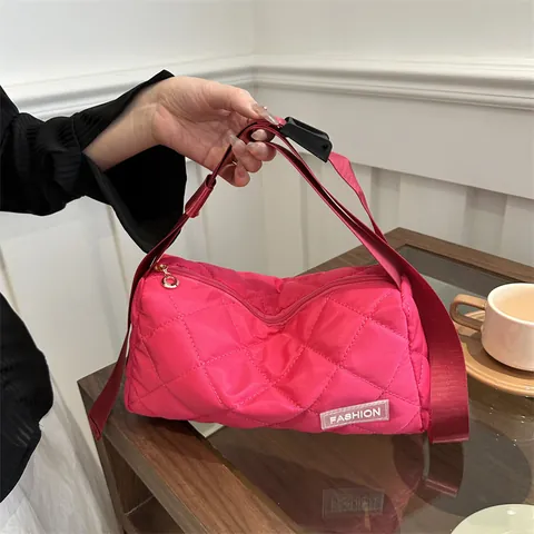 Women Quilted Crossbody Bag Solid Color Nylon Puffer Shoulder Bag Small Fashion Square Bag Adjustable Strap Casual Purse