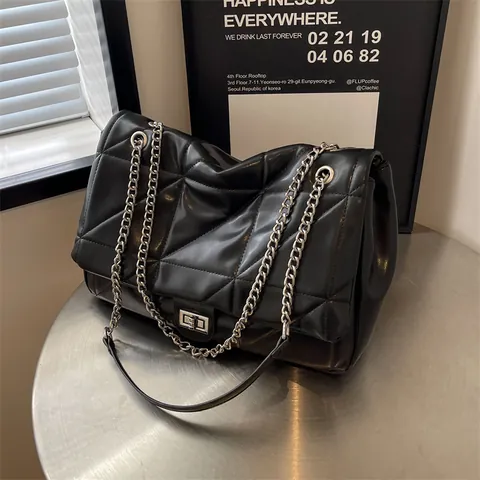 Bolso Tote Acolchado para Mujer Gran Capacidad Cuero PU Correa de Cadena Elegante Patrón de Rombos Bolso de Oficina