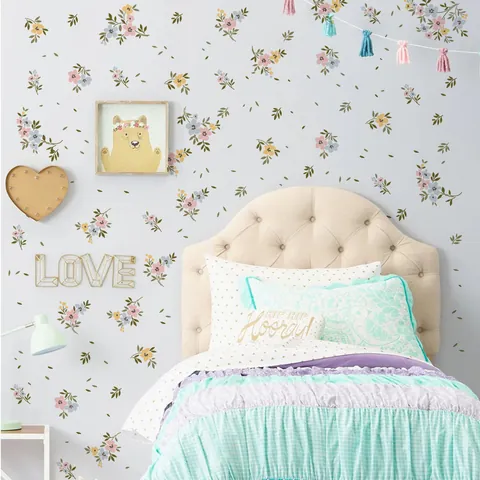 Moderne PVC Blumen Pflanzen Wandtattoo Wasserdicht Bunte Blumen Blätter Wandaufkleber Für Wohnzimmer Schlafzimmer Kinderzimmer Dekor