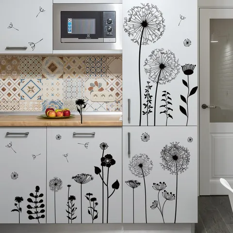 Black Dandelion Wall Stickers DIY Flower Butterfly Wall Decal PVC Removable Self Adhesive Home Decor For Bedroom Living Room
