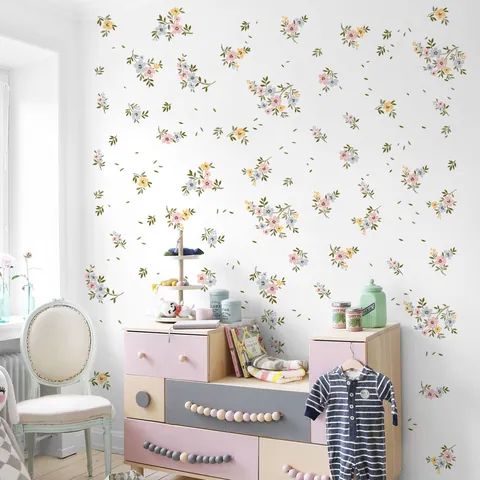 Moderne PVC Blumen Pflanzen Wandtattoo Wasserdicht Bunte Blumen Blätter Wandaufkleber Für Wohnzimmer Schlafzimmer Kinderzimmer Dekor
