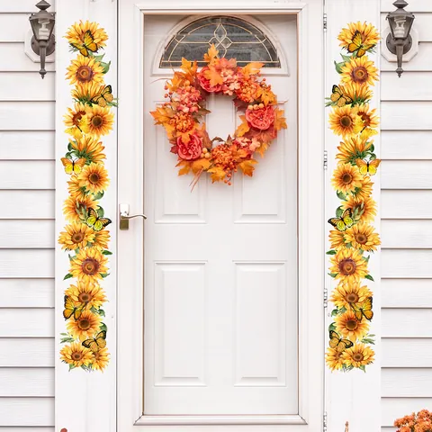 Sunflower Butterfly Wall Sticker PVC Waterproof Door Frame Decal Floral Decorative Sticker For Living Room Bedroom Home Decor