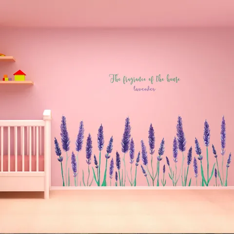Stickers Muraux Lavande Aquarelle en PVC Amovible Décalcomanies Florales Botaniques pour Salon Chambre à Coucher Décoration Murale