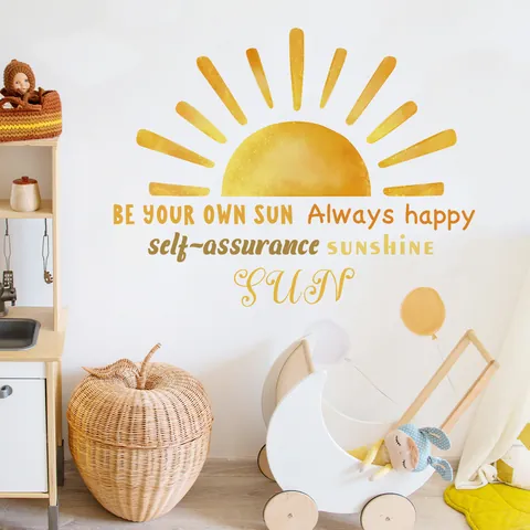 Adesivi Murali Sole Citazione Acquerello Sunshine Be Your Own Sun Decalcomanie Motivazionali per Cameretta Bambini PVC Arredo