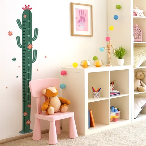 Height Growth Chart Wall Sticker Cactus PVC Waterproof Self Adhesive Ruler Kids Children Baby Room Bedroom Decoration Cartoon