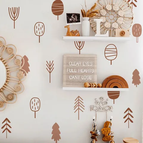 Nordic Style DIY Coffee Tree Forest Wall Stickers For Kids Room Nursery PVC Self Adhesive Decorative Wall Decals