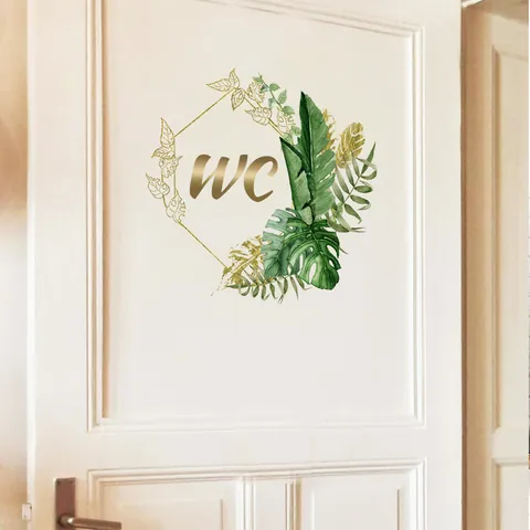 Groene Tropische Blad Goud WC Bord Muursticker Waterdicht PVC Badkamer Toilet Deur Decor Zelfklevend Home Decoratie