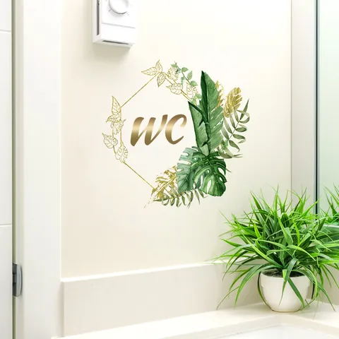 Groene Tropische Blad Goud WC Bord Muursticker Waterdicht PVC Badkamer Toilet Deur Decor Zelfklevend Home Decoratie