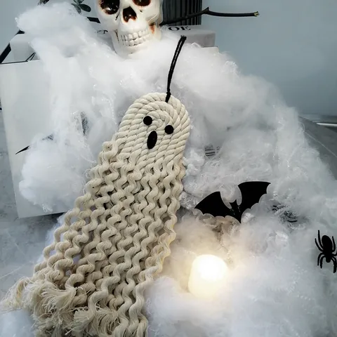 Handmade Macrame Halloween Ghost Hanging Decoration Cotton Rope Boho Wall Decor For Holiday Party Home Living Room Bedroom