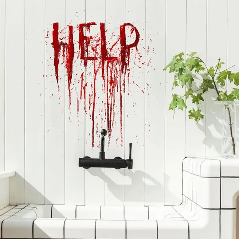Halloween Horror Blutstropfen HELP Zeichen Wandaufkleber Blutige Spritzer PVC Aufkleber Für Badezimmer Fenster Spiegel Party Home Dekoration