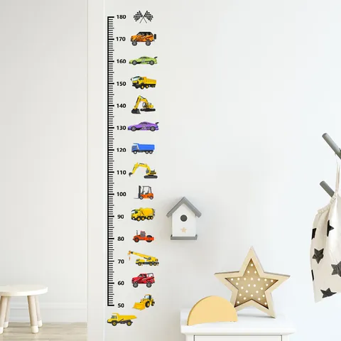 Cartoon Car Construction Vehicle Height Chart Wall Decal For Kids Room PVC Removable Measuring Ruler Home Decor