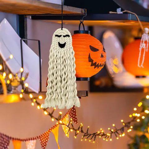 Handmade Macrame Halloween Ghost Hanging Decoration Cotton Rope Boho Wall Decor For Holiday Party Home Living Room Bedroom