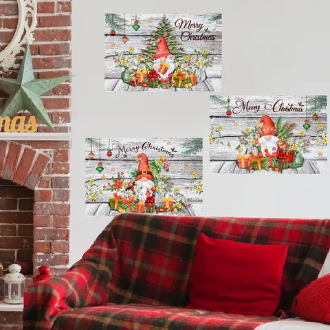 Pegatina de Pared de Gnomo de Navidad Árbol Calcomanía de Ventana Estática Merry Christmas Póster de Papel Decorativo para Hogar Sala de Estar Dormitorio Fiesta