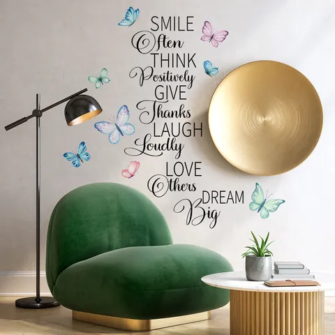 Inspirational Quotes Butterfly Wall Sticker PVC Self Adhesive Removable Decal For Living Room Bedroom Modern Home Decor