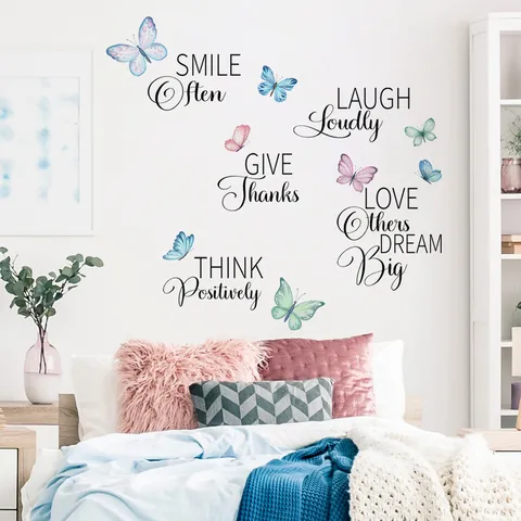 Inspirational Quotes Butterfly Wall Sticker PVC Self Adhesive Removable Decal For Living Room Bedroom Modern Home Decor