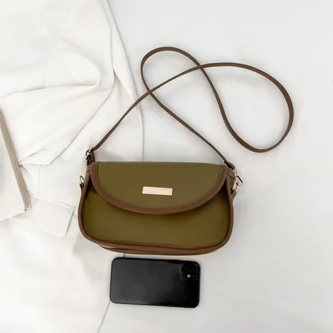 Borsa Quadrata Piccola da Donna Minimalista a Blocchi di Colore in Pelle PU con Patta Borsa a Tracolla con Decorazione in Metallo