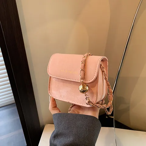 Women Sweet Mini Crossbody Bag Rich Rabbit Letter Pattern PU Leather Chain Shoulder Bag With Metal Ball Buckle Handbag