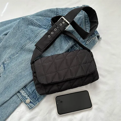 Fashion Quilted Oxford Cloth Crossbody Bag For Women Casual Commuting Small Square Shoulder Bag With Adjustable Wide Strap