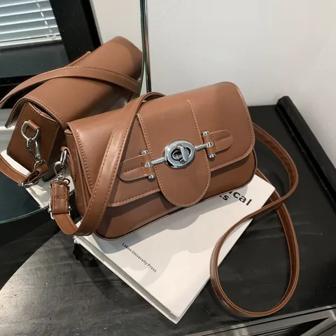 Damen Vintage PU-Leder Kleine Quadratische Tasche Mit Silbernem Drehverschluss Minimalistische Einfarbige Umhängetasche Für Mode