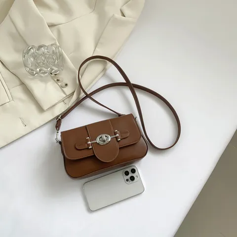 Damen Vintage PU-Leder Kleine Quadratische Tasche Mit Silbernem Drehverschluss Minimalistische Einfarbige Umhängetasche Für Mode