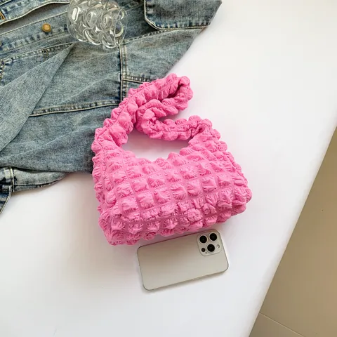 Bolso de Axila con Textura de Burbuja de Popcorn para Mujer Color Sólido Bolso de Hombro Pequeño Nuevo Bolso de Mano Casual 2024