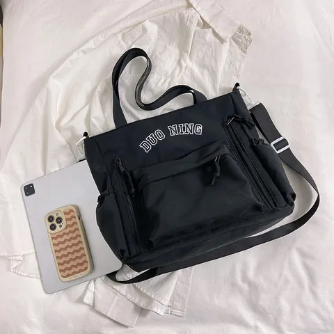 Sac Fourre-Tout Décontracté pour Femmes Grande Capacité Léger en Toile Multi-Poches Sac à Bandoulière de Voyage pour Étudiants École Quotidien