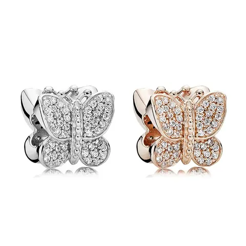 Schattige Legering Vlinder Charms Met Heldere Strass Zilver Goud DIY Armband Accessoires Voor Vrouwen Sieraden Cadeau