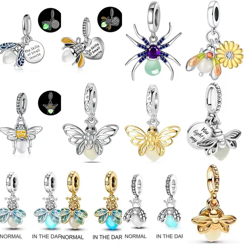 Alloy Luminous Insect Charms Firefly Bee Spider For DIY Bracelet Jewelry Making Fashion Women Pendants Accessories