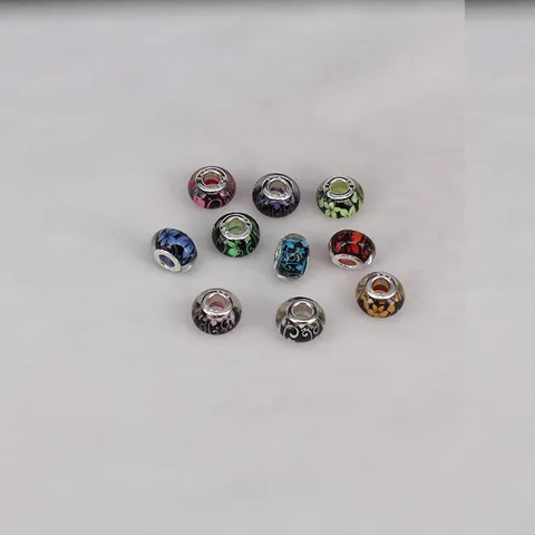 14mm Resin Floral Large Hole Beads Vintage Bohemian Flower Pattern Charm Beads For DIY Bracelet Necklace Making Women Jewelry