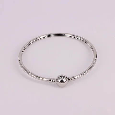 Polished Round Ball Clasp Bangle Bracelet Silver Plated Rigid DIY Charms Base Bracelet For Women Minimalist European Jewelry Accessory