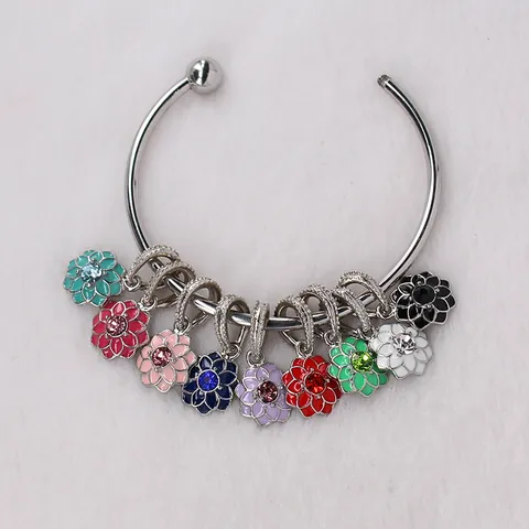 Alloy Enamel Double Flower Petal Charms With Rhinestone Inlaid Floral Pendants For DIY Bracelet Jewelry Making Women Accessory