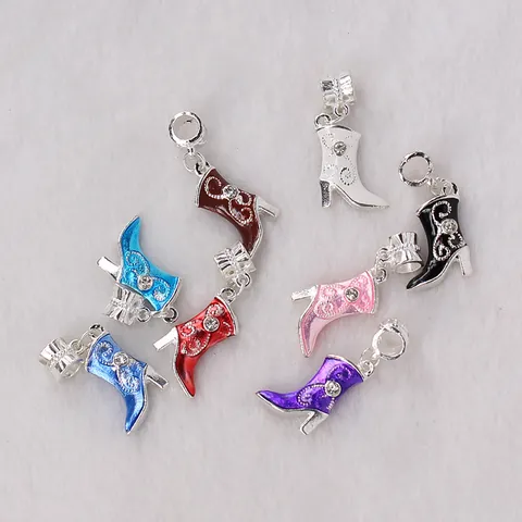 Alloy Enamel High Heel Boot Charms With Rhinestone For DIY Jewelry Making Bracelet Necklace Pendant Women Girls Gift