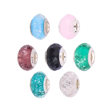 Facettiert Glas Leuchtend Perlen Mit 925 Sterlingsilber Kern DIY Charms Für Armband Schmuckherstellung Damen Accessoire