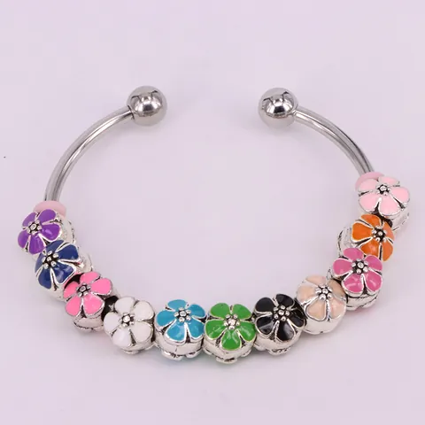 Alloy Enamel Cherry Blossom Flower Big Hole Charm Beads For DIY Jewelry Making Bracelet Necklace Accessories For Women