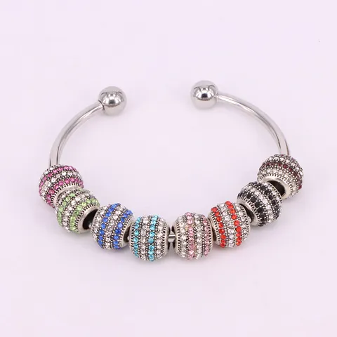 DIY Großlochperlen Legierung Strass Gestreifte Lose Perlen Für Schmuckherstellung Damen Mode Armband Charms Zubehör