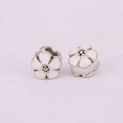 Alloy Enamel Cherry Blossom Flower Big Hole Charm Beads For DIY Jewelry Making Bracelet Necklace Accessories For Women