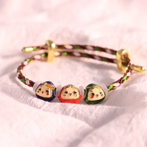 Handmade Woven Multicolor Rope Bracelet Alloy Enamel Cartoon Rice Dumpling Charm Bracelet Lucky Doll Pendant Jewelry Gift For Unisex