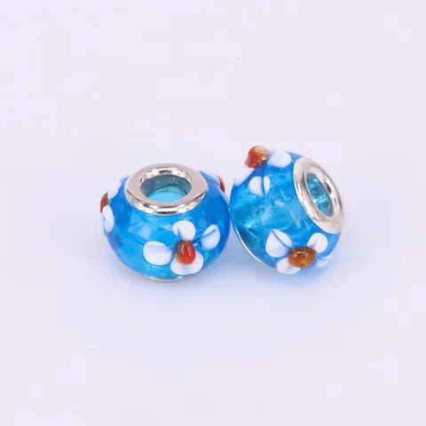 Floral Lampwork Glass Beads Large Hole European Charm Beads For DIY Bracelet Necklace Making Alloy Metal Core Jewelry Charms Women