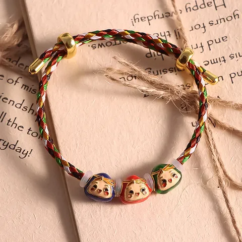 Handmade Woven Multicolor Rope Bracelet Alloy Enamel Cartoon Rice Dumpling Charm Bracelet Lucky Doll Pendant Jewelry Gift For Unisex