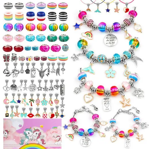 DIY Bracelet Jewelry Making Components For Girls Unicorn Rainbow Mermaid Alloy Charms Glass Beads Metal Snake Chain Bracelet Lanyard