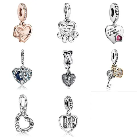 Alloy Heart Charms For Jewelry Making DIY Bracelet Necklace Love Engraved Paw Prints House Pendants For Birthday Gift Women Jewelry