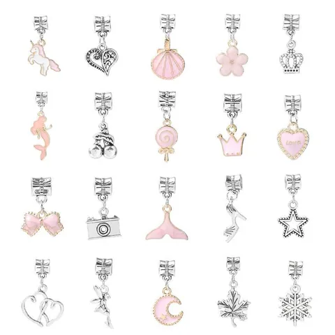 Kids DIY Bracelet Making Kit Alloy Enamel Charms Glass Beads With Pink Marble Gift Box For Girls Birthday Jewelry Set