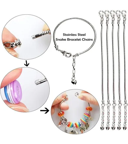 Kit per la Creazione di Gioielli Fai da Te per Ragazze Perline di Vetro Colorate Ciondoli in Lega Bracciali a Catena in Acciaio Inossidabile Scatola di Marmo Rosa