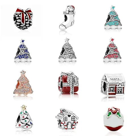 Alloy Rhinestone Christmas Tree House Gift Box DIY Loose Beads For Jewelry Making Festive Charm Pendants Bracelet Accessory