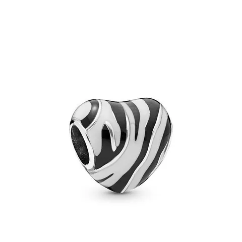 Χάντρα Charm Καρδιά με Zebra Print για DIY Κατασκευή Κοσμημάτων Κράμα Σμάλτο Animal Print Καρδιά Χάντρα με Μεγάλη Τρύπα