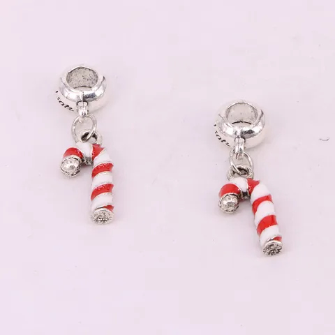 Christmas Candy Cane Pendant Alloy Enamel Drip Oil Red White Striped Charm For DIY Jewelry Bracelet Necklace Accessories