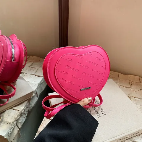 Women Heart Shaped PU Leather Crossbody Bag Chic Letter Embossed Shoulder Bag Stylish Mini Backpack For Daily Use Gift