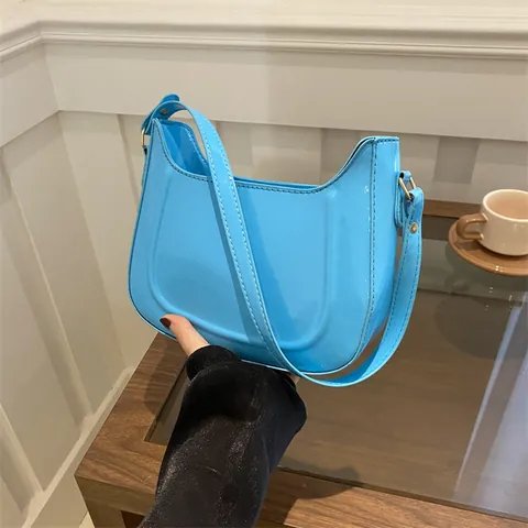 Minimalist Shiny Patent Leather Underarm Bag For Women Trendy Mirror Surface Hobo Shoulder Bag With Adjustable Strap